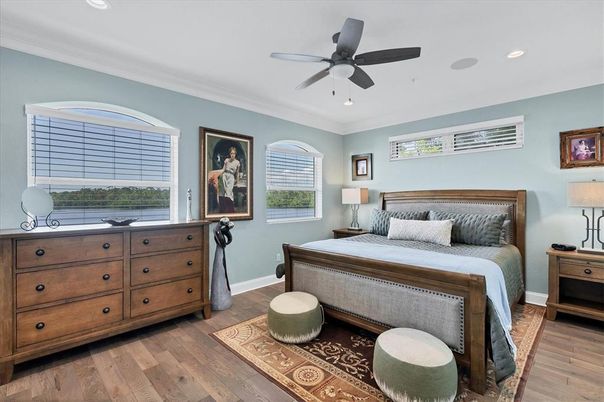 Bedroom, Interior, Recessed Lighting, Wood Texture Flooring