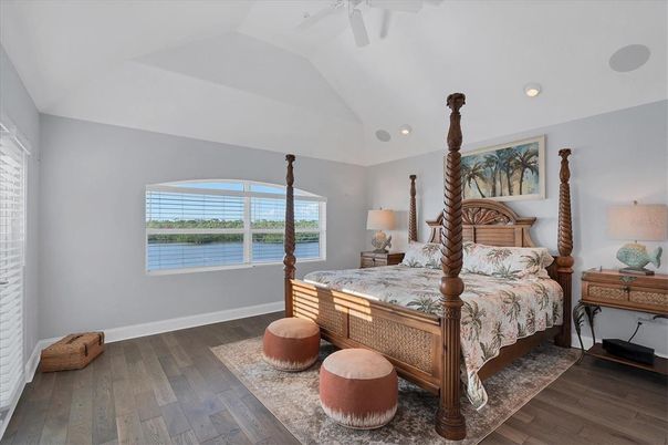 Bedroom, Interior, Recessed Lighting, Water, Wood Texture Flooring