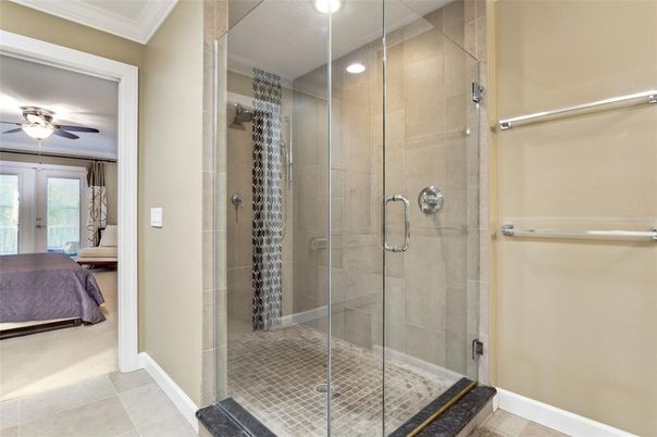 Bathroom, Glass Shower, Interior, Recessed Lighting