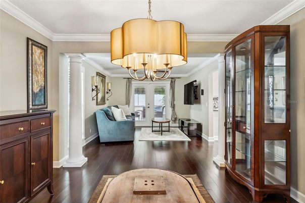 Chandelier, Interior, Living room, Wood Texture Flooring