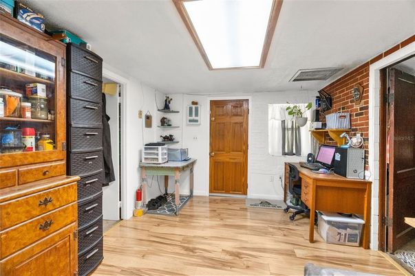Home Office, Interior, Stone Walls, Wood Texture Flooring