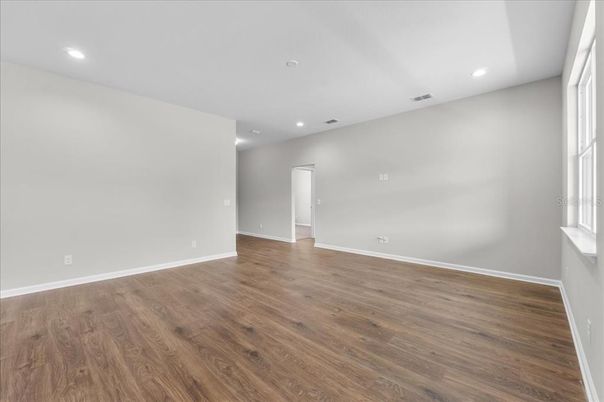 Empty room, Interior, Recessed Lighting, Wood Texture Flooring