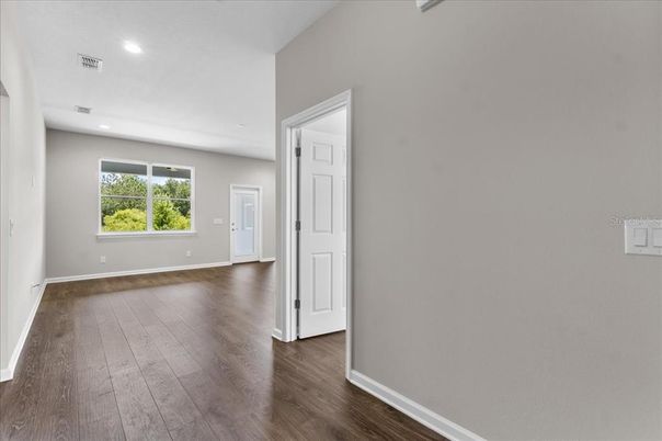 Empty room, Interior, Recessed Lighting, Wood Texture Flooring