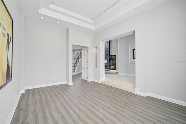 Empty room, Interior, Recessed Lighting, Wood Texture Flooring