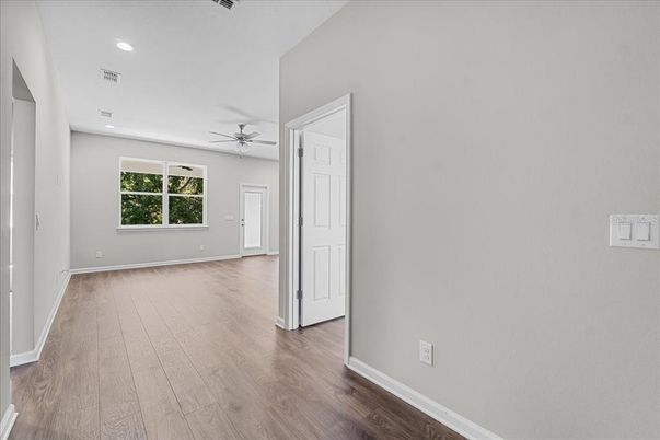 Empty room, Interior, Recessed Lighting, Wood Texture Flooring