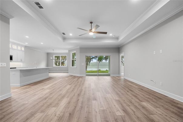 Empty room, Interior, Recessed Lighting, Wood Texture Flooring