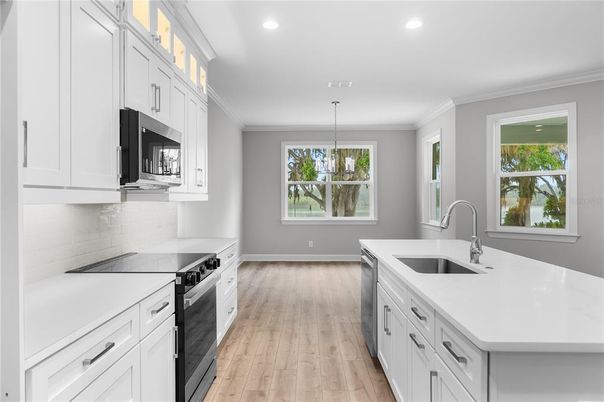 Interior, Kitchen, Pendant Lights, Recessed Lighting, Wood Texture Flooring