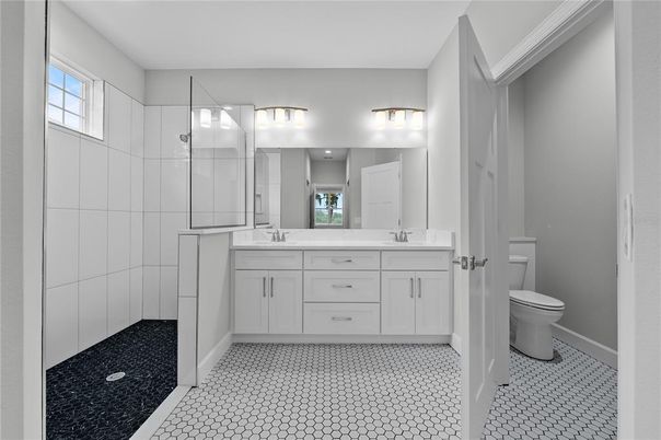 Bathroom, Dual Sink Vanities, Glass Shower, Interior