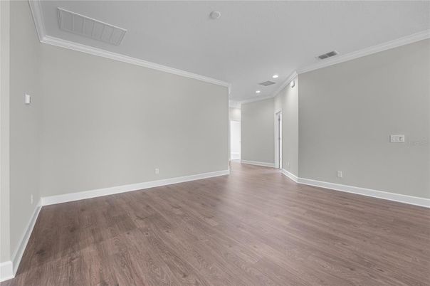 Empty room, Interior, Recessed Lighting, Wood Texture Flooring