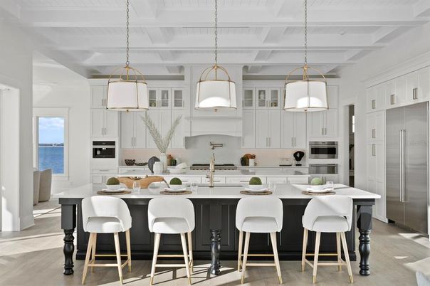 Interior, Kitchen, Pendant Lights, Stainless Steel Appliances, Water, Wood Texture Flooring