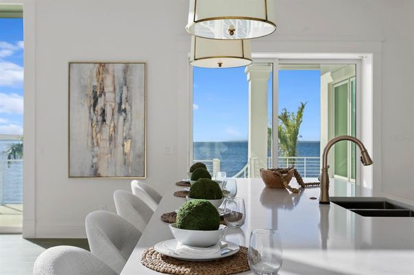 Dining room, Interior, Pendant Lights, Water