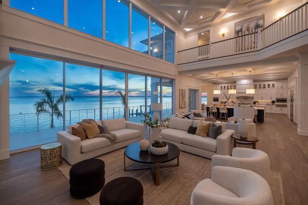 Interior, Kitchen, Living room, Pendant Lights, Recessed Lighting, Water, Wood Texture Flooring