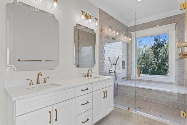 Bathroom, Dual Sink Vanities, Glass Shower, Interior, Recessed Lighting