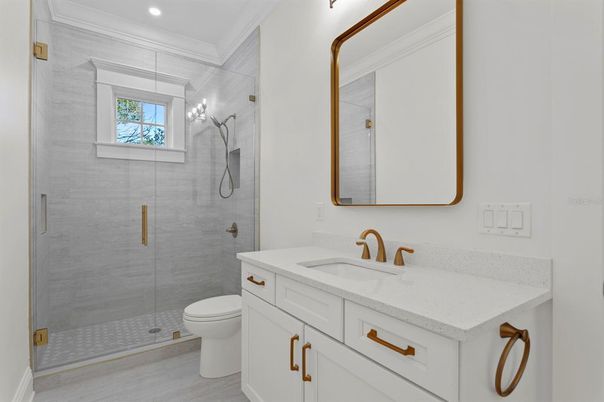 Bathroom, Glass Shower, Interior, Recessed Lighting