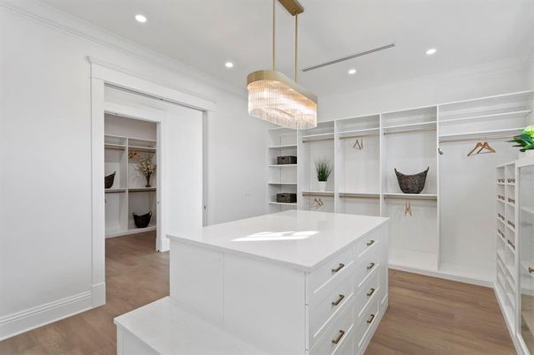 Chandelier, Interior, Recessed Lighting, Walk-in Closets, Wood Texture Flooring