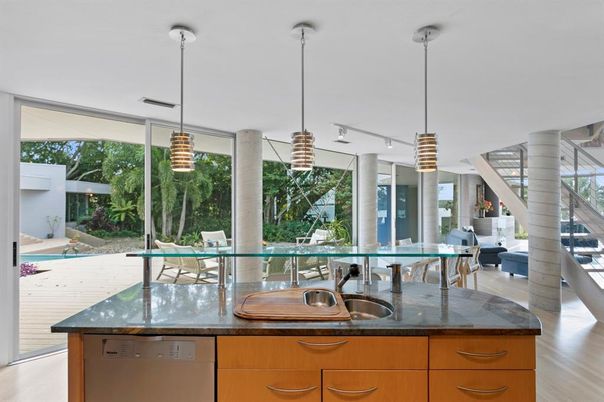 Interior, Kitchen, Pendant Lights, Wood Texture Flooring
