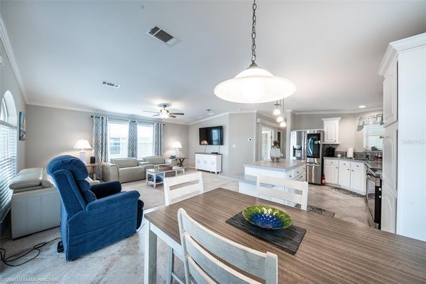 Dining room, Interior, Kitchen, Living room, Pendant Lights, Recessed Lighting, Stainless Steel Appliances
