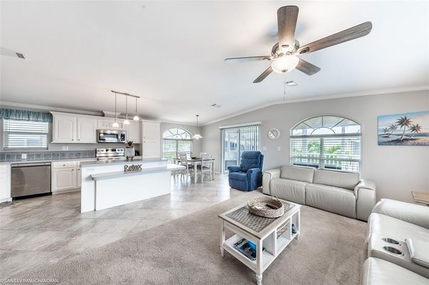 Dining room, Interior, Kitchen, Living room, Pendant Lights, Stainless Steel Appliances