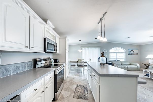 Dining room, Interior, Kitchen, Living room, Pendant Lights, Stainless Steel Appliances