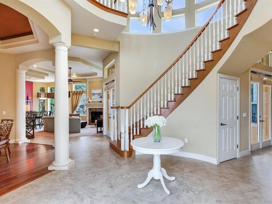 Chandelier, Fireplace, Interior, Pendant Lights, Recessed Lighting, Wood Texture Flooring