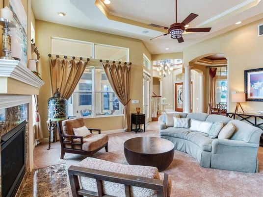 Chandelier, Fireplace, Interior, Living room, Recessed Lighting