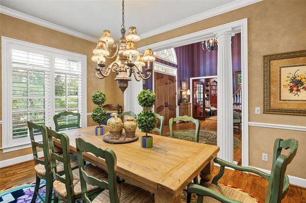 Chandelier, Dining room, Interior, Wood Texture Flooring
