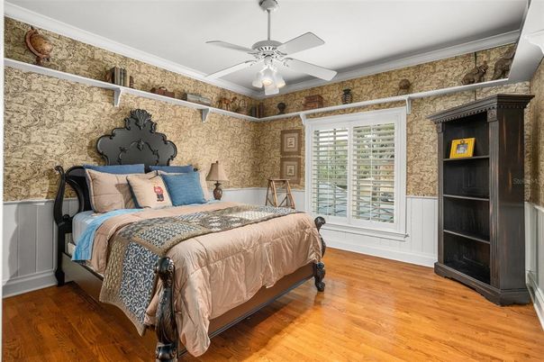 Bedroom, Interior, Stone Walls, Wood Texture Flooring