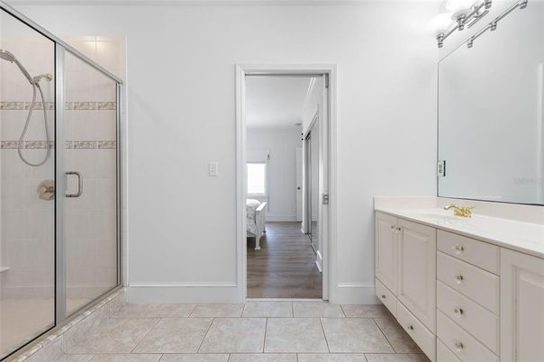 Bathroom, Glass Shower, Interior, Wood Texture Flooring