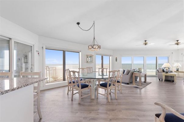 Dining room, Interior, Living room, Pendant Lights, Wood Texture Flooring