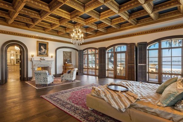 Chandelier, Fireplace, Interior, Living room, Recessed Lighting, Wooden Beams, Wood Texture Flooring