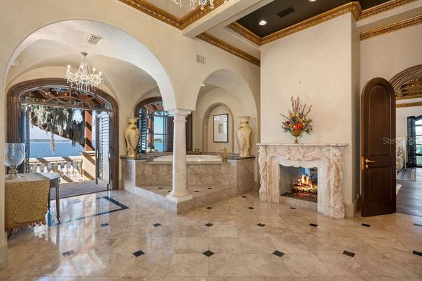 Chandelier, Fireplace, Interior, Recessed Lighting, Water
