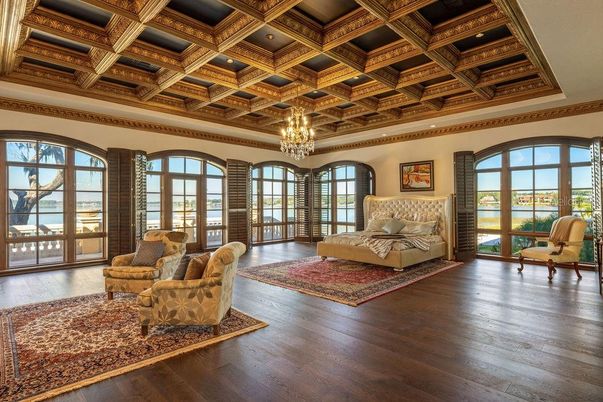 Chandelier, Interior, Living room, Recessed Lighting, Wooden Beams, Wood Texture Flooring