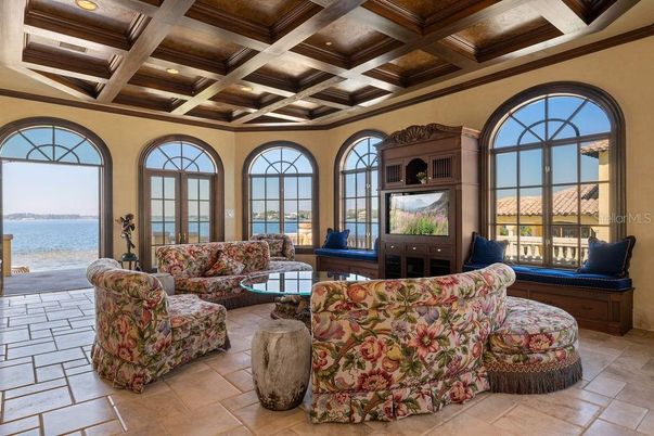Interior, Living room, Recessed Lighting, Water, Wooden Beams, Wooden Ceilings