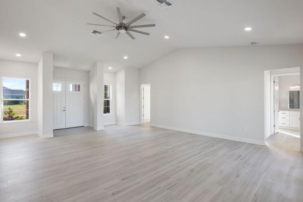 Empty room, Interior, Recessed Lighting, Wood Texture Flooring