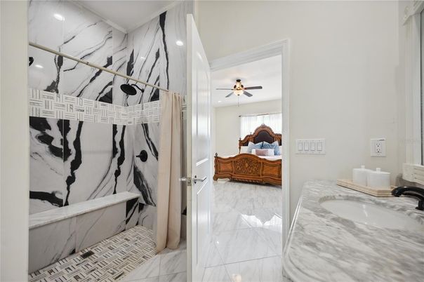Bathroom, Bedroom, Interior, Marble, Marble Walls, Recessed Lighting