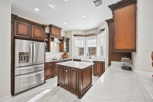 Interior, Kitchen, Marble, Recessed Lighting, Stainless Steel Appliances