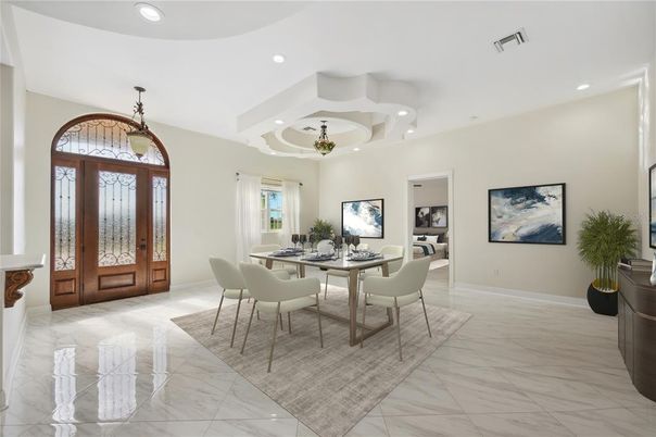 Dining room, Interior, Marble, Recessed Lighting