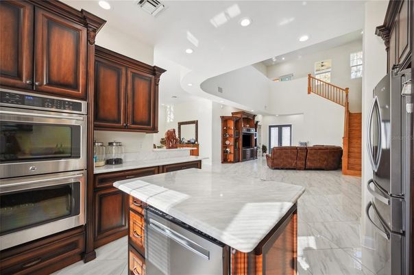 Interior, Kitchen, Marble, Recessed Lighting, Stainless Steel Appliances