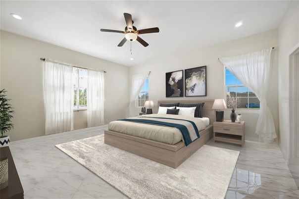 Bedroom, Interior, Marble, Recessed Lighting