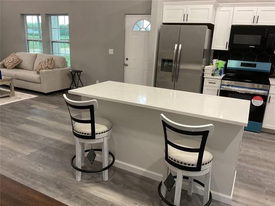 Interior, Kitchen, Living room, Stainless Steel Appliances, Wood Texture Flooring