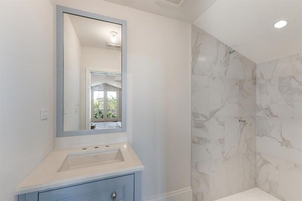 Bathroom, Interior, Marble Walls, Recessed Lighting