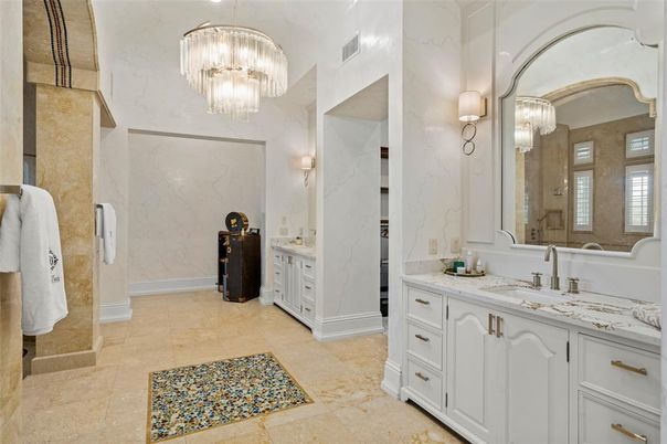 Bathroom, Chandelier, Interior, Marble Walls