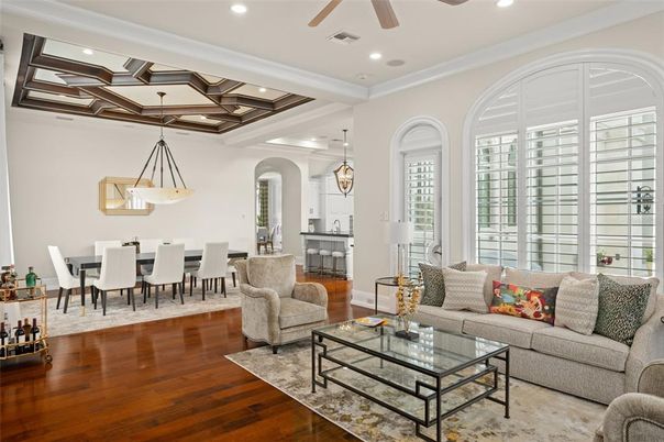 Dining room, Interior, Kitchen, Living room, Pendant Lights, Recessed Lighting, Wood Texture Flooring