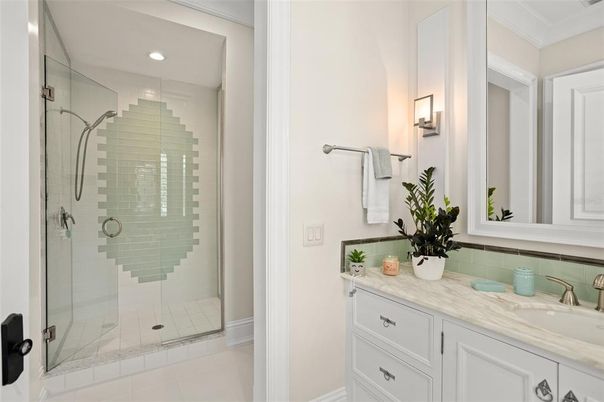 Bathroom, Glass Shower, Interior, Recessed Lighting