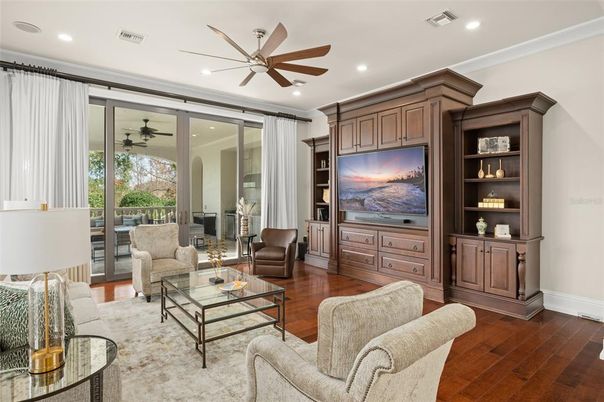 Interior, Living room, Recessed Lighting, Wood Texture Flooring