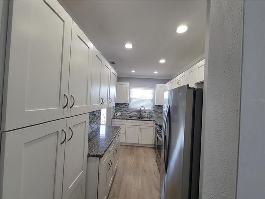 Interior, Kitchen, Recessed Lighting, Wood Texture Flooring
