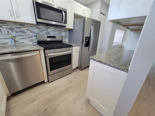 Interior, Kitchen, Stainless Steel Appliances, Wood Texture Flooring