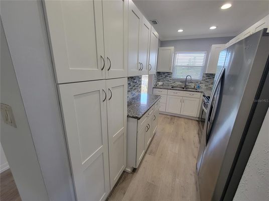 Interior, Kitchen, Recessed Lighting, Wood Texture Flooring