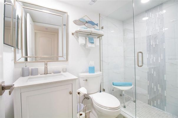 Bathroom, Glass Shower, Interior, Marble Walls, Recessed Lighting