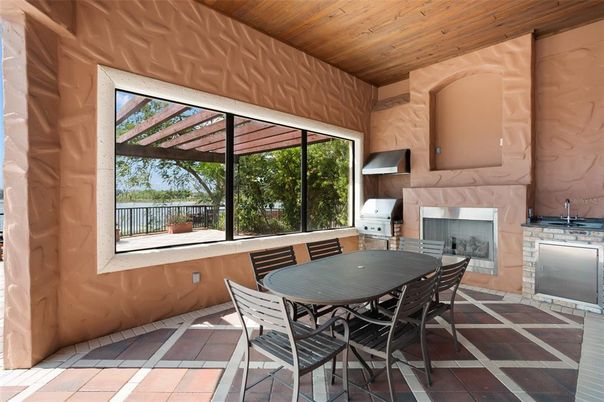 Dining room, Fireplace, Interior, Wooden Ceilings